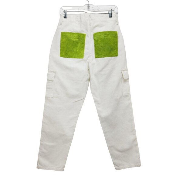 Albina Dotti cargo jeans Womens 2/R White  With Green Back Pockets - Picture 2 of 12